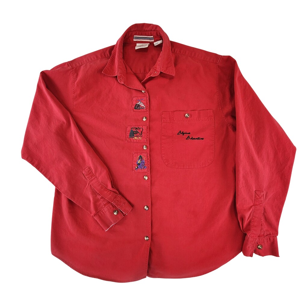 Alpine Adventure Shirt Embroidered Button Up Cotton Hiking Shirt Red
